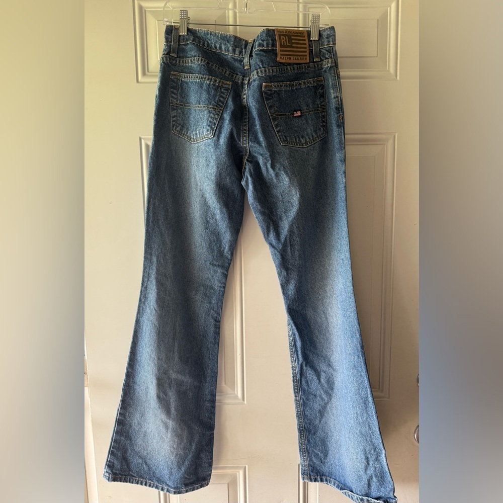 POLO Ralph Lauren Woman’s Hipster Flare Denim Blue Y2K Jeans - Picture 2 of 7